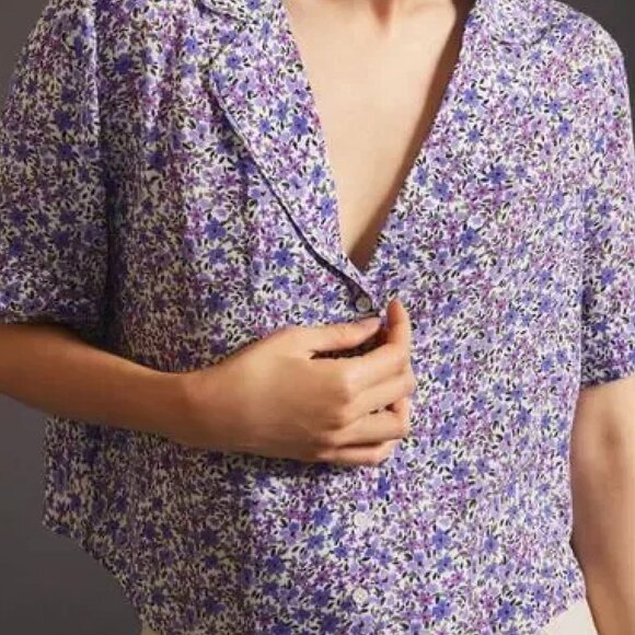 FAVORITE DAUGHTER: Savannah Floral Short Sleeve Button-up Shirt In Purple floral - Picture 1 of 8